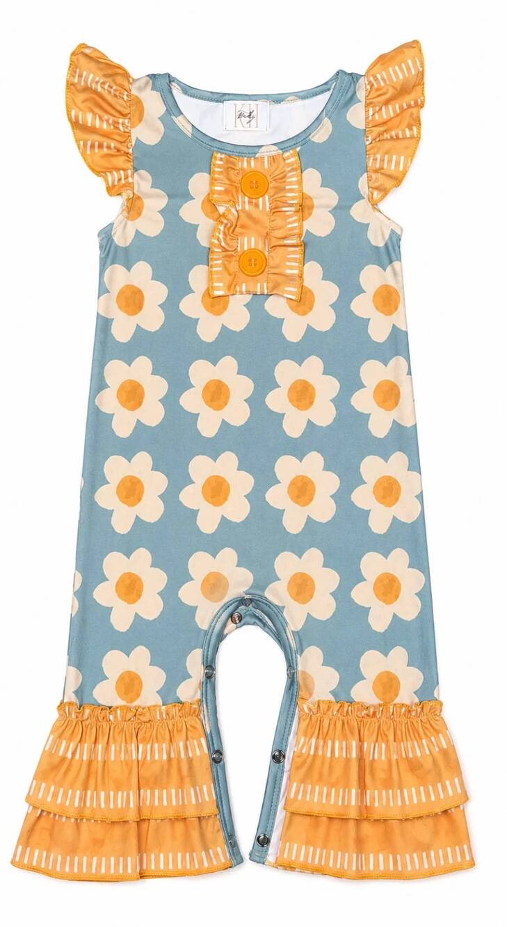 NEW TWOCAN infant's daisy romper in blue multi
